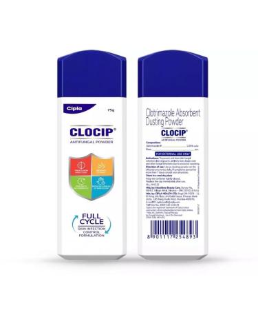 Clocip Dusting Powder (75 Gm) (Pack of 2 75G) White