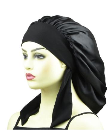 Satin Silk XL Hair Bonnet for Long Curly Hair - Black+Rose - Buy Online on GoSupps.com
