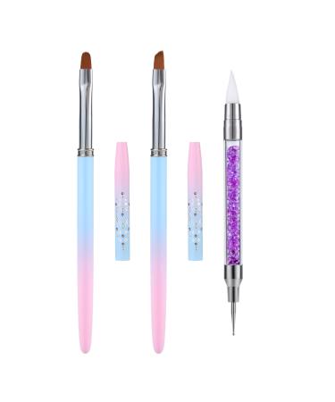 3pcs Manicure Clean up Brush  Round Point Drill Pen and Angle Tip Silicone Drawing Painting Tools Liner for Manicure Nail Design