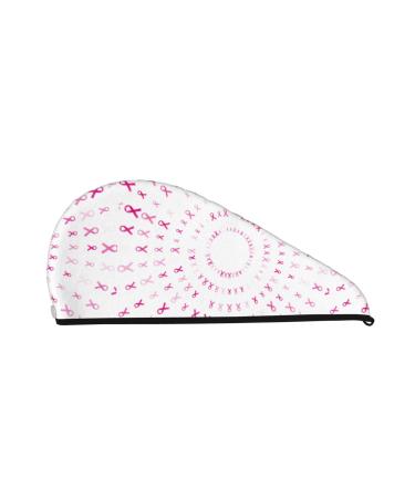 Hair Towel Wrap Hair Drying Towel with Button Towel Turban Head Towel to Dry Hair Quickly (Breast Cancer Awareness (4))