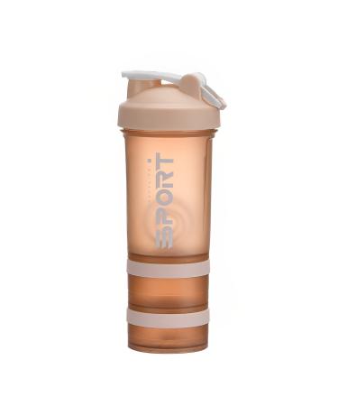Yissone protein-shaker bottle portable Shak-Mixer bottle Supplement Mixer Cup with powder storage for running cycling fitness beige