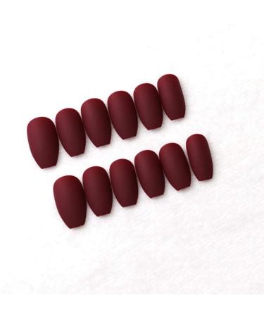 Beaupretty Wine Red Coffin Nails Full Cover Matte False Nails French Acrylic Press On Nails for Women 24pcs - Buy Online on GoSupps.com