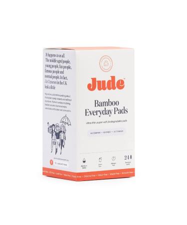 Jude Everyday Bamboo Incontinence Pads - for Medium Leaks & Gushes - Ultra Thin Super Soft & Totally Biodegradable (Single - 24 Pads) 24 Count (Pack of 1)