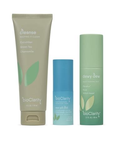 BioClarity Vegan Face Wash Toner & Eye Gel Set (3 Piece) | Contains Cleanse Dewy Dew & Eye Will Chill | Wake Up Refreshed | Effective & Gentle Plant-Based Formulas For All Skin Types