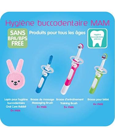 MAM Baby's Brush Set (2 Training Toothbrushes 1 Safety Shield) Baby Toothbrushes with Brushy the Bear Interactive App For Boy 5+ Months Blue - Buy Online on GoSupps.com