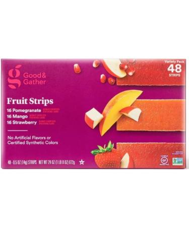 Fruit Strips Pomegranate, Mango and Strawberry Fruit Leathers Healthy Snack Made with Real Fruit Puree Concentrate Good and Gather Variety Pack 48 Strips