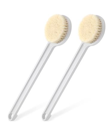 2Pack Back Scrubber for Shower Qewro Stiff Bristles Dry Brushing Body Brush for exfoliating Back Back Brush Long Handle for Shower Back Use Skin Washer Lymphatic Drainage Bath Brush for Men Women