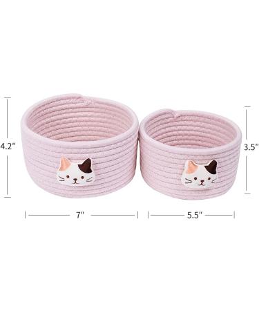 LixinJu Small Woven Cat Basket Set of 2 - Pink Mini Storage Bins for Desk, Toys, Gifts - Buy Online on GoSupps.com