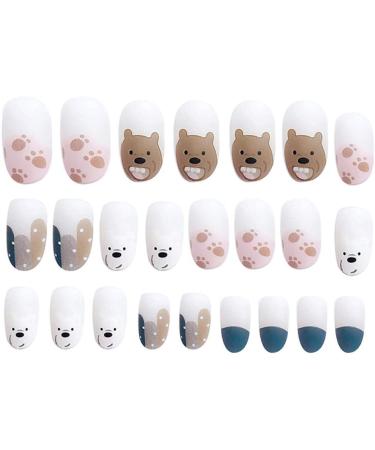 Shop Hujl Cute Bear-Shaped Artificial Nails - Yellow Egg Design Medium Length Round Tips for Girls - Buy Online on GoSupps.com