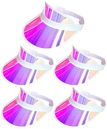 5 Pack Sun Visor Hats Women Clear Colorful Party Outdoor Sports Beach Golf Cap Iridescent pink