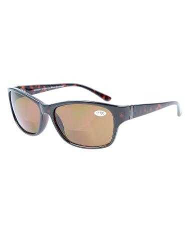 Eyekepper Sun Readers Plastic Frame Round Bifocal Sunglasses DEMI Brown Lenses +1.50