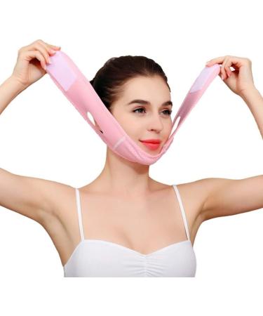 Chin Strap Double Chin Reducer V Line Facial Mask Face Lifting Tape Soft Chin Strap for Women Restore Skin Elasticity Pink - Buy Online on GoSupps.com