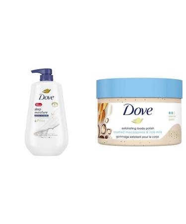 Dove Deep Moisture Body Wash with Pump (905 ml) + Dove Exfoliating Body Polish Macadamia & Rice Milk (298 g) 2 Piece Set Deep Moisture + Polish moderate