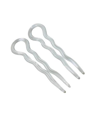 Parcelona French Sleek Clear 3.5 Large Celluloid U Shaped Chignon Bun Hair Pins for Women Made in France (2 in Pack) Clear 3.5 Inch 9 cm