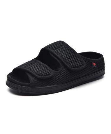 Men's Diabetic Open Toe Slippers Extra Wide Width Adjustable Edema Shoes Walking Slippers for Arthritis Swollen Feet Middle-Aged Elderly Men 12 Black