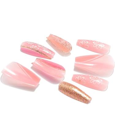 Coffin False Nails Long Fake Nails French Flowers Press on Nails Ballerina Acrylic Stick on Nails 24pcs for Women and Girls (Color : PINK Size : F) - Buy Online on GoSupps.com