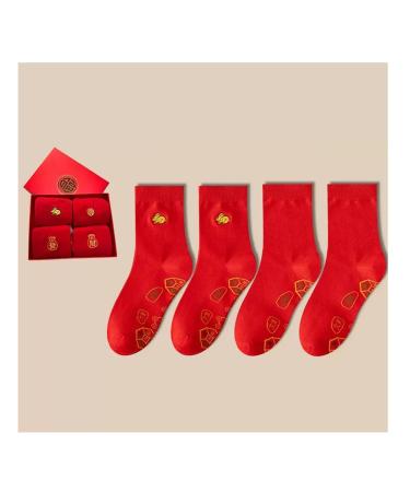 New Year's Red Cotton Socks Lucky Socks Chinese New Year Stockings for Men and Women Spring Festival Gift 4 Pairs (Color : Red-9 Size : 36-44) 36-44 Red-9