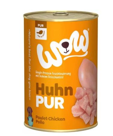 WOW PUR Protein Wet Food with Chicken 6 x 400 g | Rich food for adult dogs | Premium quality with high meat and offal content I Grain-free & high tolerance