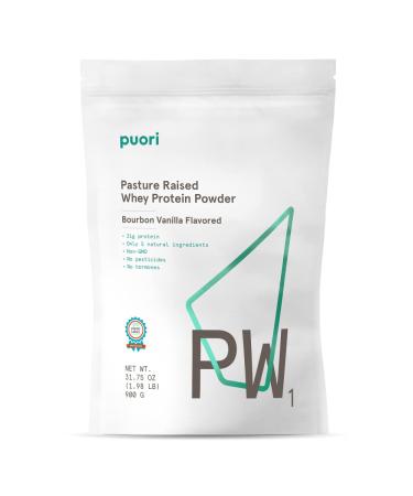 Puori Whey Protein Powder - Bourbon Vanilla - PW1 Pasture Raised Non-GMO - 100% Natural and Pure for Muscle Growth - 21g Protein 1.98lbs Vanilla (Pack of 1)