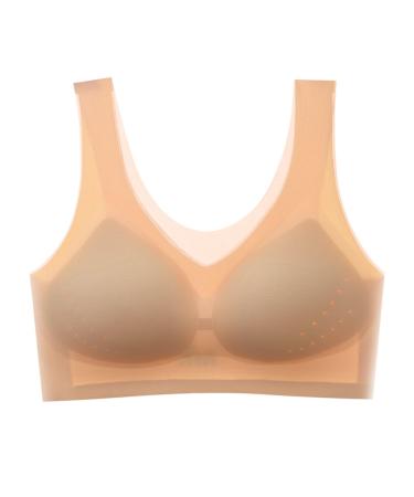 Course-free bra ultra-thin ice skating bra summer comfortable seamless ice ski bra ultra-bike ice cream lifting bra sports bra pack for women XL beige