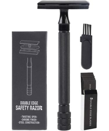 Beaupretty Manual Double-Sided Razor Set | Vintage Straight Edge Hairdresser Razor for Body & Facial Hair | Stainless Steel Black Finish - Buy Online on GoSupps.com