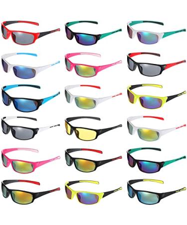 18 Pairs Polarized Sports Sunglasses Tactical Running Sunglasses Flexible Frame Driving Shade Motorcycle Glasses for Men Women Youth Baseball Golf Cycling Fishing Mountaineering, Assorted Colors