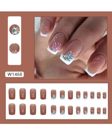Short Press on Nails - Butterfly Design Acrylics Full Cover False Nails for Women 24pcs Reusable Nail Kit with Glue & File | International Shipping - Buy Online on GoSupps.com