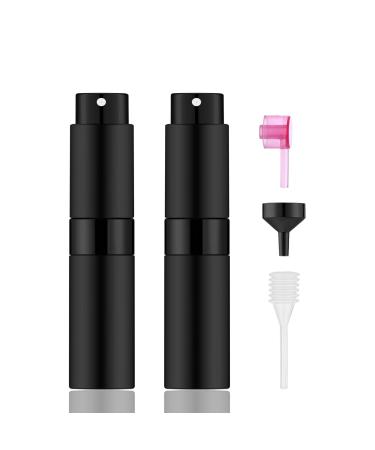 IRON BILL 2 PCS/8ml Portable Mini Perfume Atomizer bottles, Empty Refillable Spray Bottle with 3 Types of Refill Tools, Pocket Travel Perfume Sample Bottles(Matte Black)