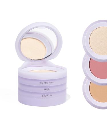Subtl Beauty 3-in-1 travel makeup kit by subtl staks | powder blush bronzer and highlighter | includes mirror lid and mini brush | for fair-light skin tones Pre Check