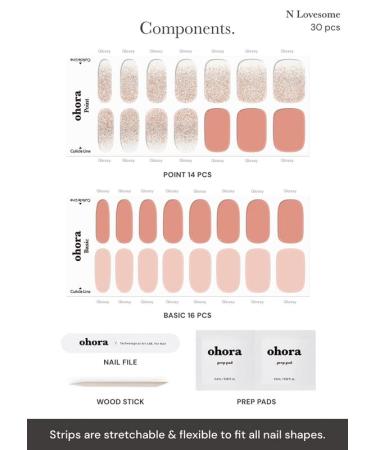 ohora Semi Cured Gel Nail Strips (N Lovesome) - Salon-Quality Long Lasting Pink Nail Polish Alternative - Easy Application & Removal with Any Nail Lamp - Includes Prep Pads, Nail File & Wooden Stick - Buy Online on GoSupps.com