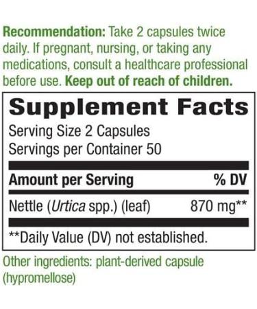 Nature's Way Nettle Leaf 435 mg - TRU-ID Certified Non-GMO, Vegetarian | 100 Count (Pack of 4) - Buy Online on GoSupps.com