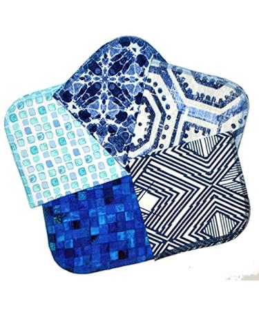 1 Ply Blue Moroccan Tiles Flannel Washable Kids Lunchbox Napkins 12x12 inches 5 Pack - Little Wipes (R) Flannel
