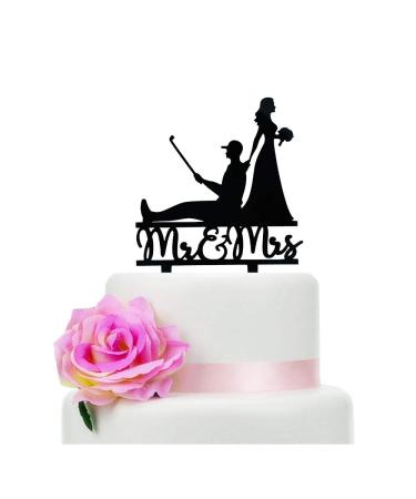 Black Mr and Mrs Wedding Cake Topper Golf Theme Wedding Bridal Shower or Anniversary Cake Topper (Golf)