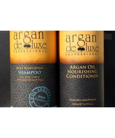 Argan De Luxe 100% Pure Organic Moroccan Argan Oil Shampoo & Conditioner 500ml - Nourishing Mint Formula | Argan Deluxe - Buy Online on GoSupps.com