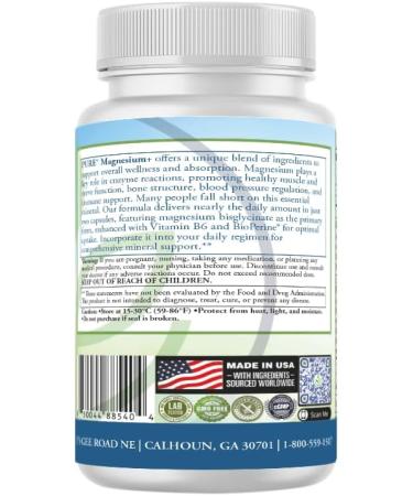 PURE Magnesium+ 220mg Magnesium Bisglycinate 60 Vegetarian Capsules 30-Day Supply Vitamin B6 BioPerine Premium Wellness Supplement - Buy Online on GoSupps.com