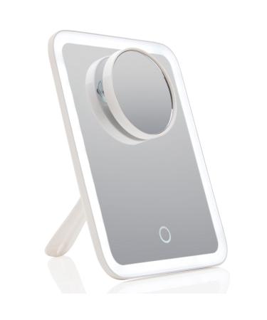 Fancii Rechargeable LED Travel Makeup Mirror with 3 Color Settings - Detachable 10x Magnifying Mirror  Dimmable Touch Light  Adjustable Kickstand  Lighted Portable Vanity Mirror (Aura Go 2) - Buy Online on GoSupps.com