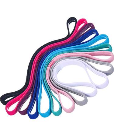 9 Pieces Thick Non-Slip Elastic Sport Headbands, Elastic Silicone Grip Exercise Hair and Sweatbands for Yoga Assorted Colors