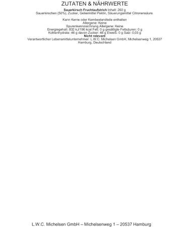 L.W.C. Michelsen - Sauerkirsch fruit paste (260 g) - Fruity and intense taste - Natural without additives - Pure Naturality in a glass - Buy Online on GoSupps.com