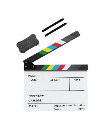 Coolbuy112 Movie Directors Clapboard, Photography Studio Video TV Acrylic Clapper Board Dry Erase Film Slate Cut Action Scene Clapper with a Magnetic Blackboard Eraser and Two Custom Pens