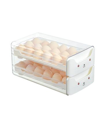 Egg Container for Refrigerator Double Layer Egg Drawer Transparent Lengthen Independent Slot Egg Holder Egg Storage Container Egg Storage Container for Fridge(White)