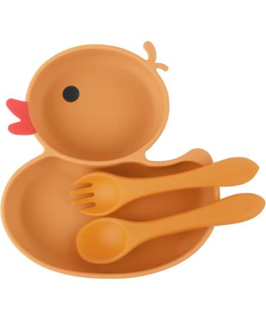 Qshare Baby Suction Plate with Spoon and Fork - Non Slip Silicone Plate for Self Feeding Training - Divided Weaning Plates for Baby Toddler (Yellow) - Buy Online on GoSupps.com