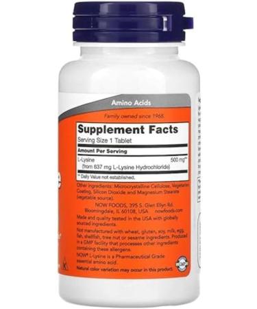 NOW Supplements L-Lysine 500mg Capsules 100 Count - Buy Online on GoSupps.com