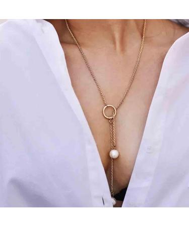 Boho Pearl Lariat Necklace | Gold Chunky Chain Y Necklace | Elegant Pearl Tassel Jewelry for Women & Girls - Perfect for Prom & Bridal - Buy Online on GoSupps.com