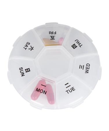 Portable Small Pill Box Travel Pill Box 7 Compartment Daily Pill Box for Medicines Drugs Vitamins and Fish Oil(White02)