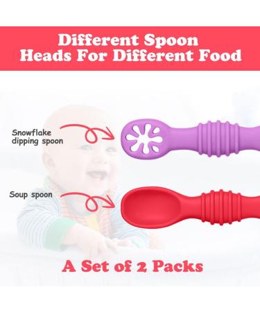 Vicloon 4Pcs Baby Fork and Spoon Set - Self Feeding Utensil Kit for Infant Toddler Children - Silicone Spoon Easy Grip Cutlery Set - Pink/Purple/Orange/Red - Buy Online on GoSupps.com