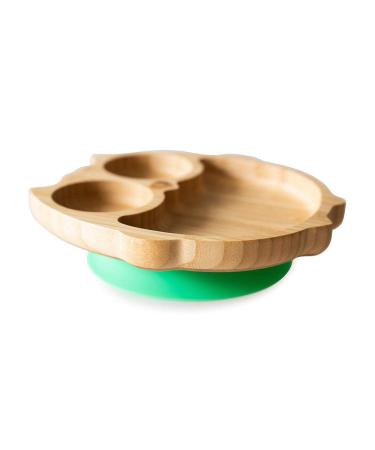 eco rascals Owl Shaped Natural Bamboo Plates for Baby Toddler | Owl Shaped Baby Suction Plate | Stay Put Feeding Plate for Weaning with Three Sections | Detachable Suction Base | Green (Grey) (Green)