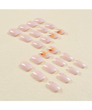 SINLOV Short Square Fake Nails Maple Leaves Glossy Press on False Nails Pink Nude French Full Cover False Nails for Women and Girls - Buy Online on GoSupps.com