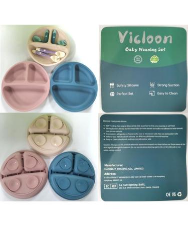 Vicloon Baby Suction Plate 3Pcs - Non Slip Silicone Weaning Plate for Toddler Kids - Divided Dishes for Self Feeding - Fits Highchairs Trays - Blue/Pink/Beige - Buy Online on GoSupps.com