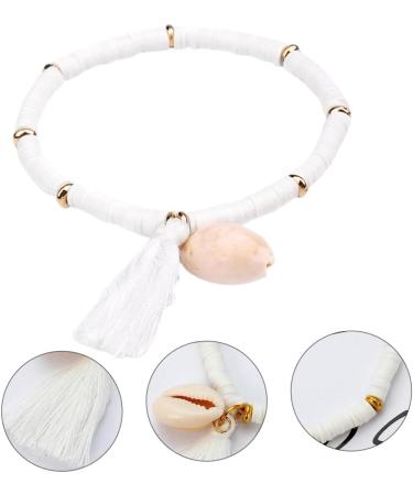 WRITWAA 1 PC Versatile Polymer Clay Bracelet Rainbow Decorations Clay Bead Bracelet Handmade Bracelets Polymer Bangles Shell Decor Chain Decor Anklets for Women Knot Tassel White 18X2.5cm White - Buy Online on GoSupps.com