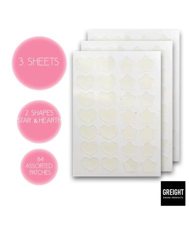 Hydrocolloid Acne Pimple Patch - Heart & Star Shape 84 Patches for Breakouts Reduces Pimples & Blackheads | Effective Acne Treatment - Buy Online on GoSupps.com